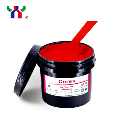 Inchiostro per stampa flessografica Ceres UV/LED di alta qualità con forte adesione per la stampa di carta ed etichette (materiali PP, PET), colore magenta
